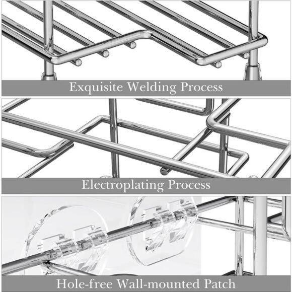Wall Mount Toothbrush Holder Stainless Steel Toothpaste Organizer Bathroom Stand - Picture 5 of 7